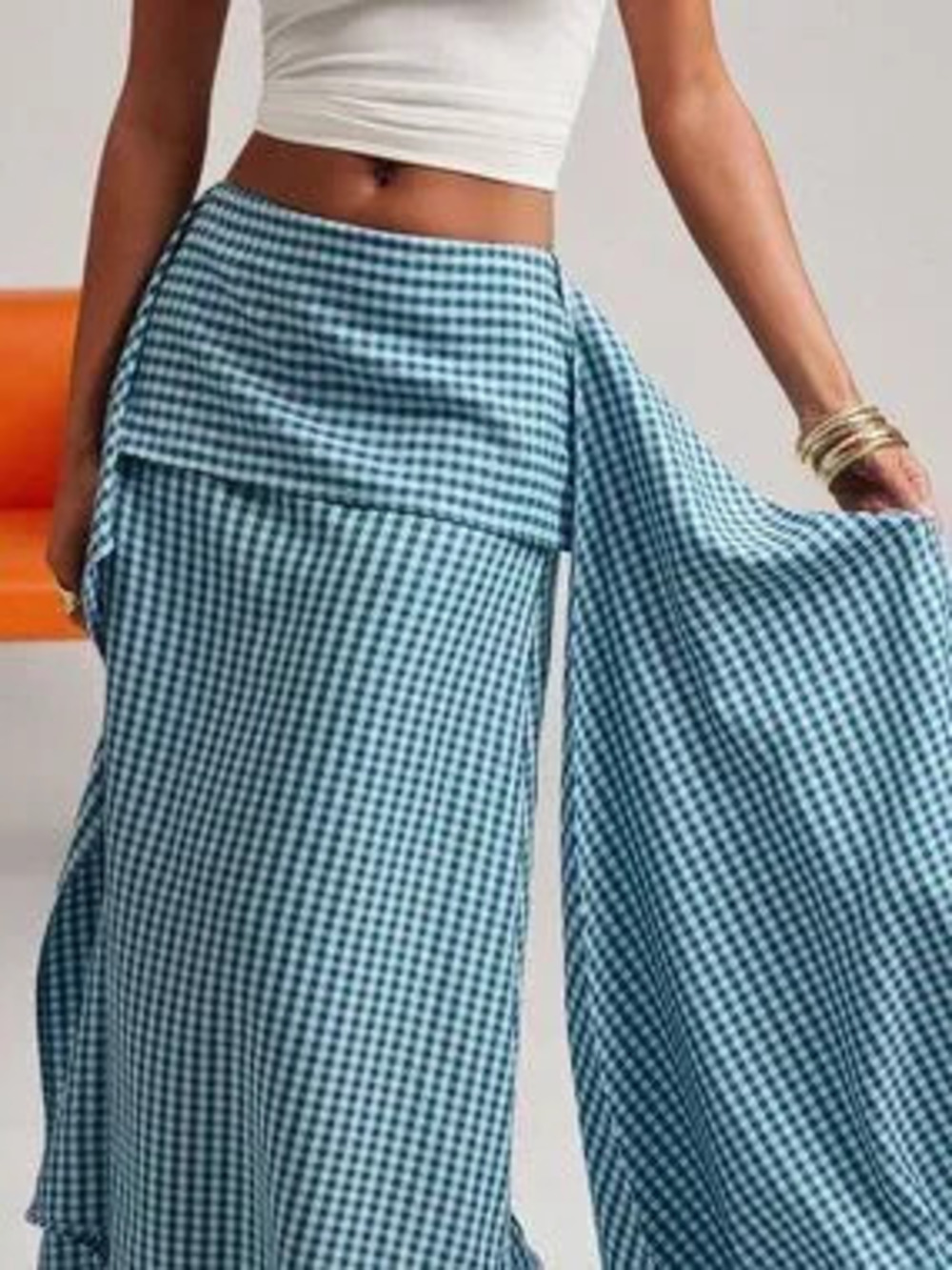 ZARA Multicolor Casual Women's Gingham Plaid Tiered Flare A-Line Midi Skirt